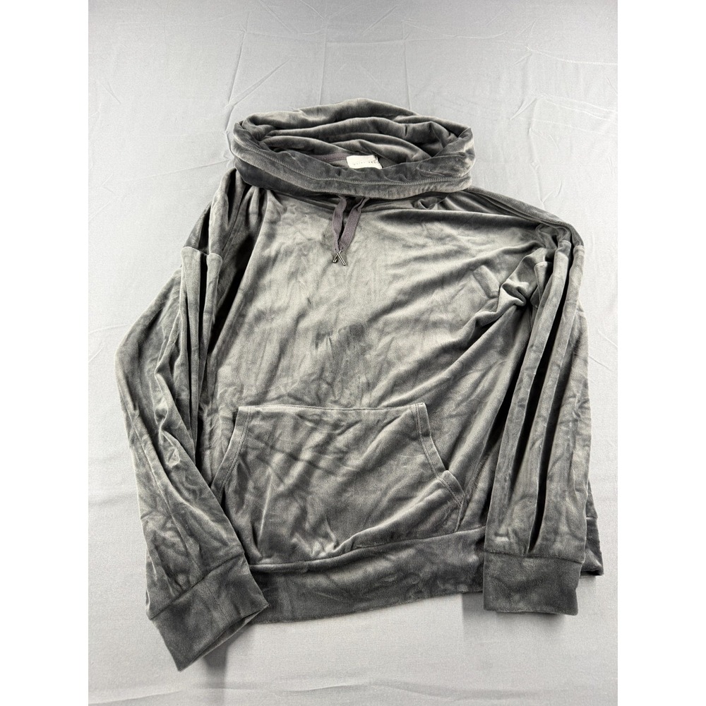 Olive + Oak Womens L Gray Velour Hoodie Cowl Neck Pullover Kangaroo Pocket Soft